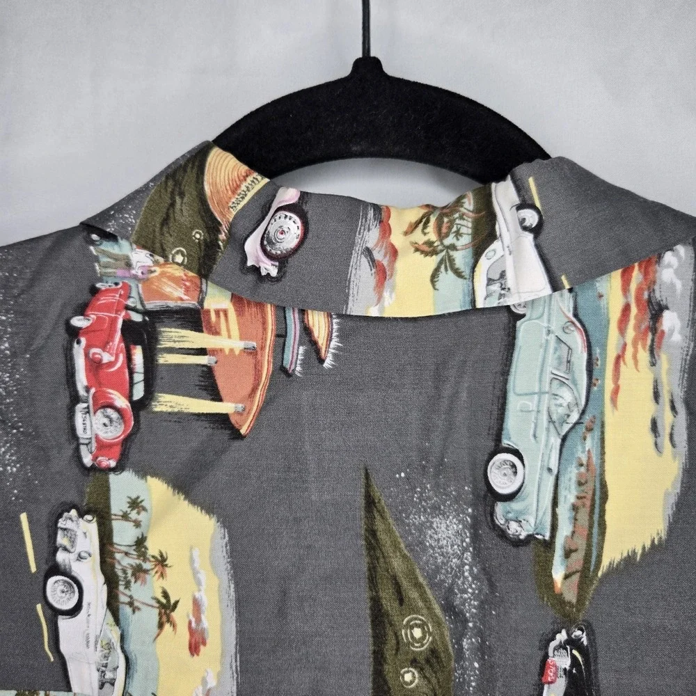 VTG Reyn Spooner American Classics Mens Large Button Up Rayon Classic Cars USA - Picture 5 of 9